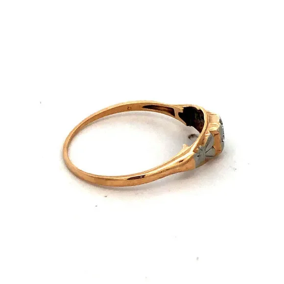 Vintage Designer SH 14K Yellow White Gold Round Diamond Engagement Ring